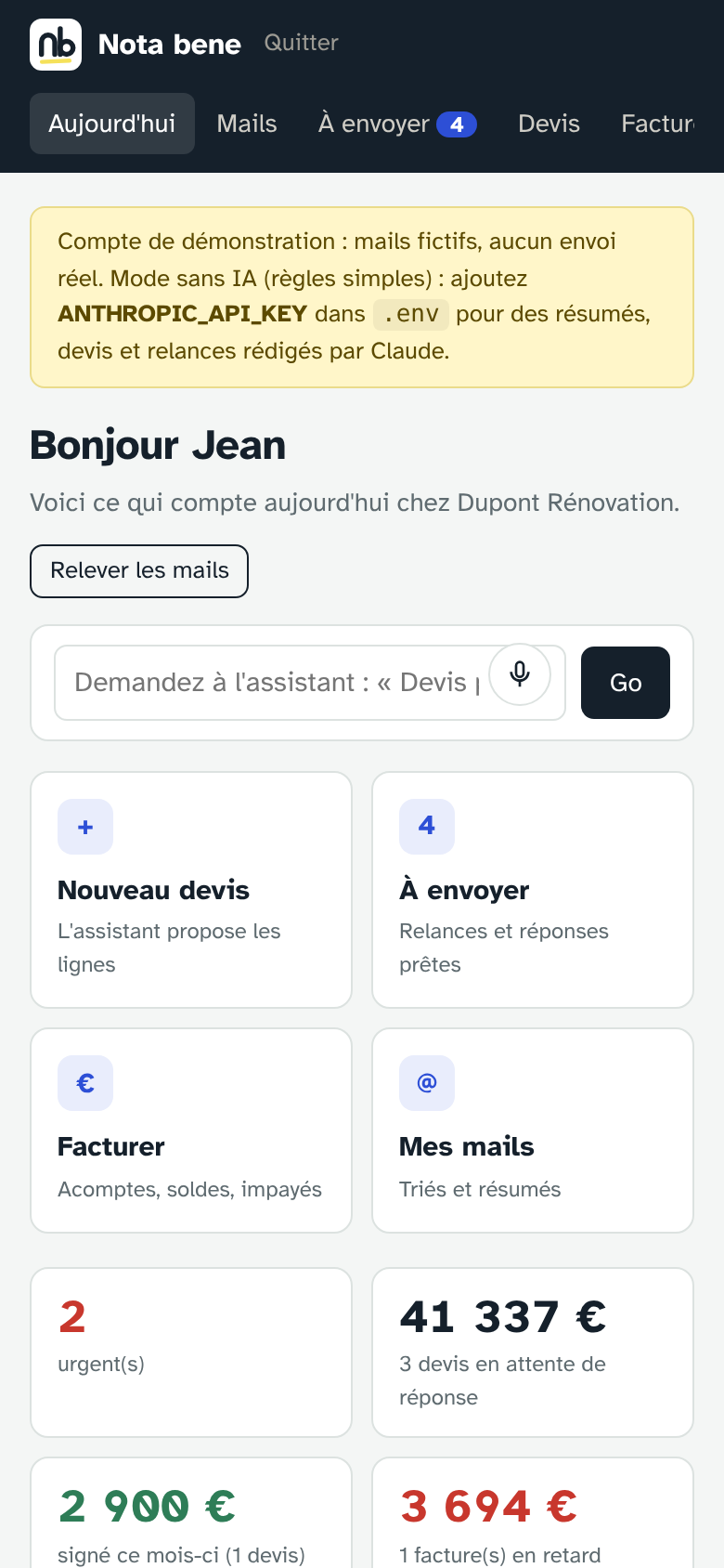 Page Aujourd'hui sur téléphone